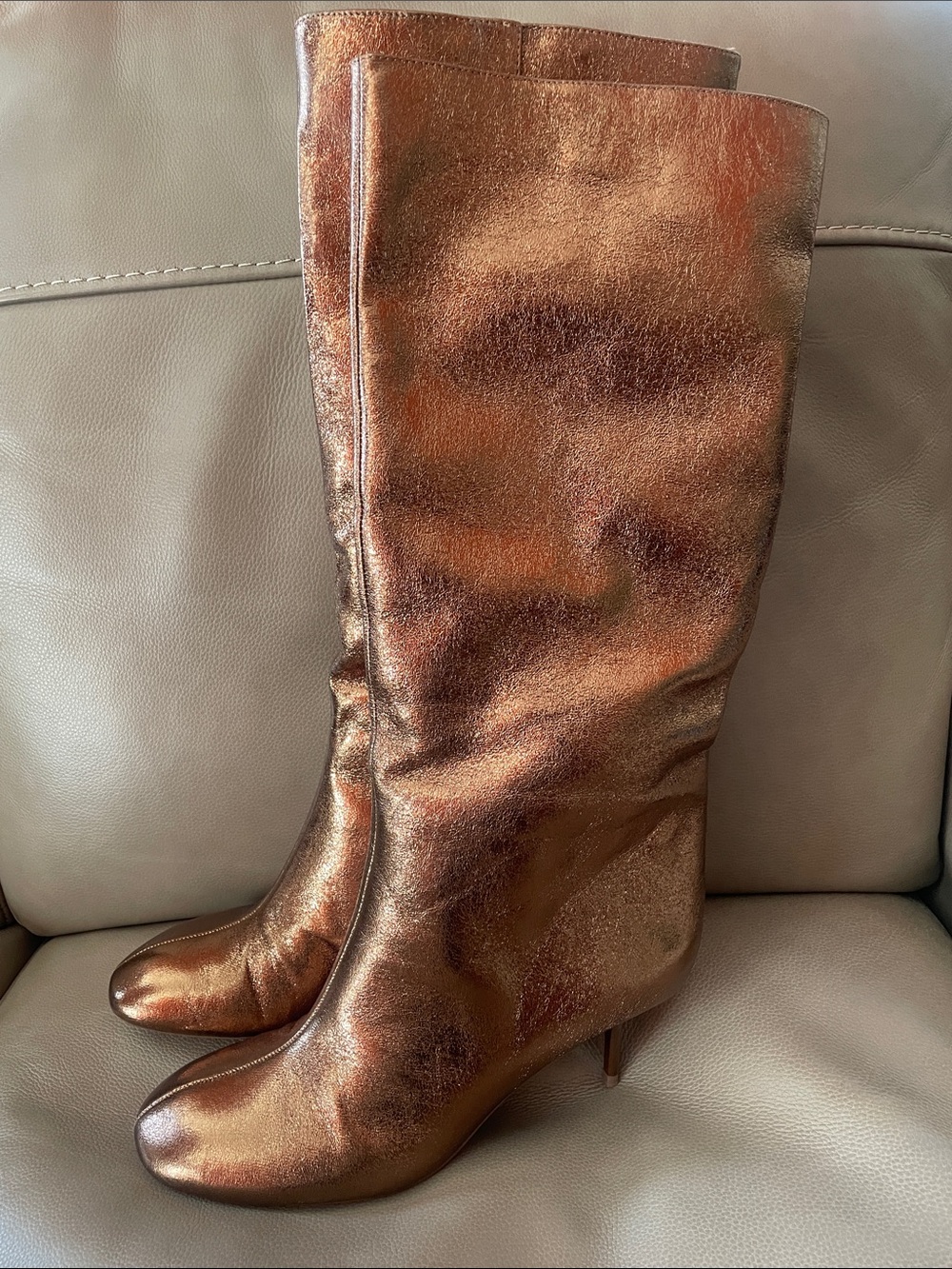 Zara Metallic Copper Knee-High Heeled Boots